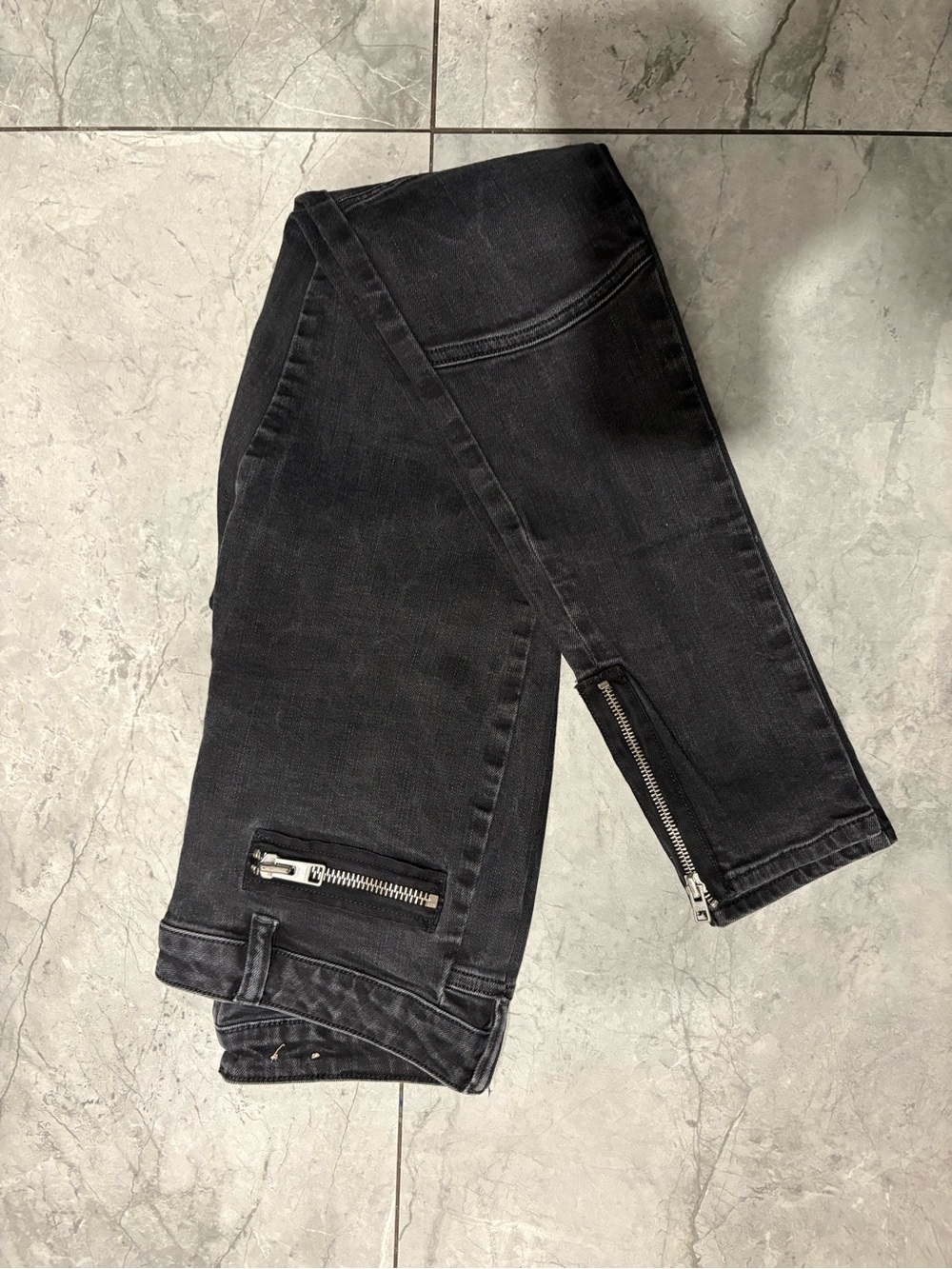 AllSaints Black Biker Moto Skinny Jeans with Zip Details - Picture 6 of 6